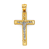 Small Milgrain Raised Nugget Center Crucifix Pendant in 14K Two-Tone Gold Solid