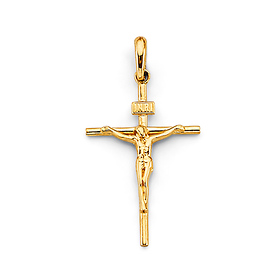 Mini Thin Rod Crucifix Pendant in 14K Yellow Gold Solid - Classic