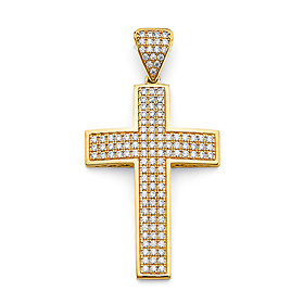 Medium Squared CZ Cross Pendant in 14K Yellow Gold Solid