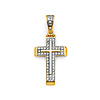 CZ Pave Double Cross Pendant in 14K Yellow Gold Solid