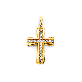 Cubic Zirconia Byzantine Cross Pendant in 14K Yellow Gold Solid