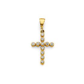 Bezel Cubic Zirconia Cross Pendant in 14K Yellow Gold Solid