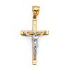 Carved Double Cross Crucifix Pendant in 14K Two-Tone Gold Solid