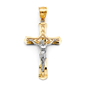 Diamonte Byzantine Crucifix Pendant in 14K Two-Tone Gold Solid - Medium