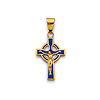 Blue Celtic Crucifix Pendant in 14K Yellow Gold Solid