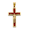 Scalloped Red Crucifix Pendant in 14K Yellow Gold Solid - Medium