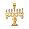 Artisinal CZ Star of David Menorah Pendant in 14K Yellow Gold Solid