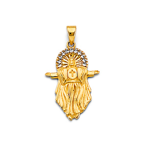 CZ Jesus Open Arms Pendant in 14K Yellow Gold Solid