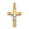 Double Cross Nugget Crucifix Pendant in 14K Two-Tone Gold Solid - Medium