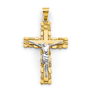 Double Cross Nugget Crucifix Pendant in 14K Two-Tone Gold Solid - Medium