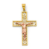 Open Scroll Latin Crucifix Pendant in 14K Two-Tone Gold Solid - Medium
