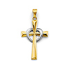 Heart Knife-Edge Cross Pendant in 14K Two-Tone Gold Solid
