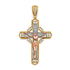 Ornate Celtic Crucifix in 14K Tricolor Gold Solid - Medium