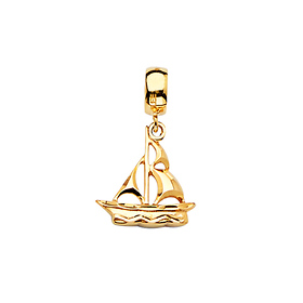 Mini Sail Boat Charm Pendant in 14K Yellow Gold