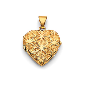 Fireworks Textured Heart Locket Pendant in 14K Yellow Gold - Small