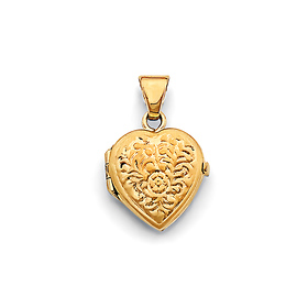 Filigree Carved Heart Locket Pendant in 14K Yellow Gold - Petite