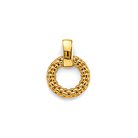 Woven Open Circle Pendant in 14K Yellow Gold - Petite