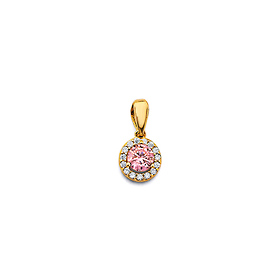 Mini Halo Birthstone Round Solitaire CZ Pendant in 14K Yellow Gold