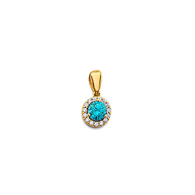 Mini Halo Birthstone Round Solitaire CZ Pendant in 14K Yellow Gold