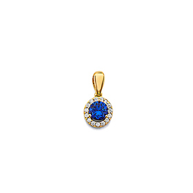 Mini Halo Birthstone Round Solitaire CZ Pendant in 14K Yellow Gold
