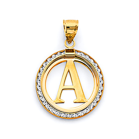 Small CZ Framed Uppercase Initial Pendant in 14K Yellow Gold