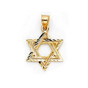 Open Diamond-Cut Star of David Pendant in 14K Yellow Gold Solid - Small