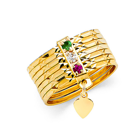 CZ Diamond-Cut 7 Day Semanario Ring in 14K Tricolor Gold Solid