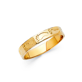 3mm Stamped Footprints Ring in 14K Yellow Gold Solid