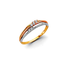 CZ Double Strand Ring Band in 14K Tricolor Gold Solid