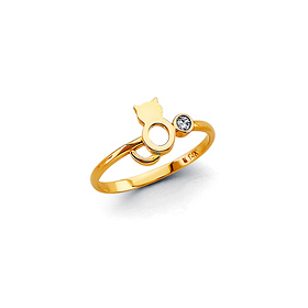 Open Kitty Cat Ring in 14K Yellow Gold Solid with CZ Accent