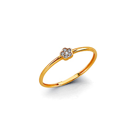 Mini Red Flower Ring in 14K Yellow Gold Solid