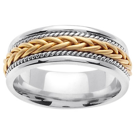 7mm Woven Cord Raised Yellow Braided Men's Wedding Band - 14K Two-Tone ...