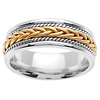 7mm Woven Cord Raised Yellow Braided Men's Wedding Band - 14K Two-Tone Gold