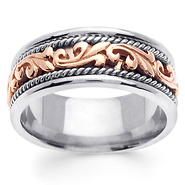 9mm Art Deco Rose Gold Flourish 14K Two Tone Wedding Ring for Men