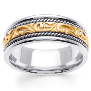 14K Two Tone Gold Ivy Carved Wedding Band
