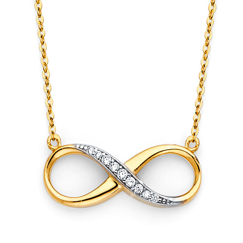 Floating Semi-Lined CZ Infinity Necklace - 14K Yellow Gold Slide 0