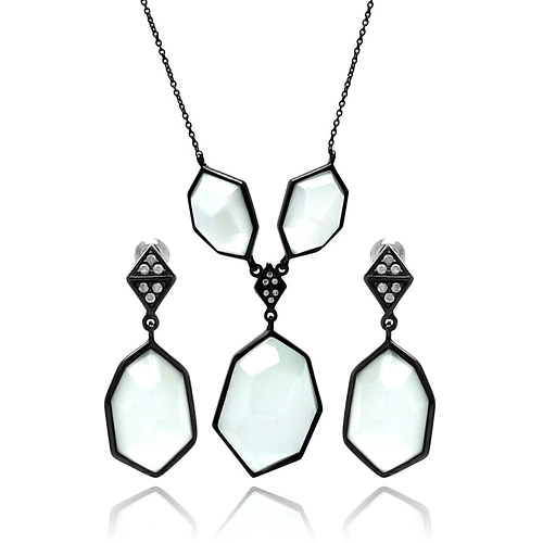 Large White CZ and Black Art Deco Style Necklace Set Slide 0