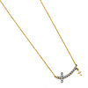 CZ Curved Sideways Cross Necklace with Mini Charm - 14K Yellow Gold Solid thumb 1