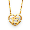 Floating Milgrain Heart Quinceanera 15 Anos Necklace in 14K Yellow Gold thumb 0