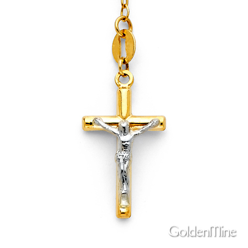 3mm Mirrorball Bead Our Lady of Guadalupe Rosary Necklace in 14K Two-Tone Gold 18in Slide 2