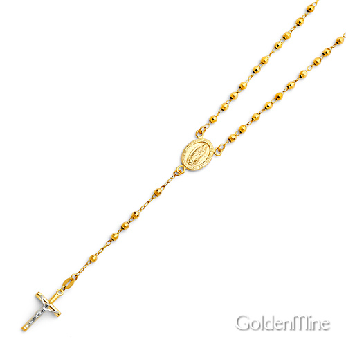 3mm Mirrorball Bead Our Lady of Guadalupe Rosary Necklace in 14K Two-Tone Gold 18in Slide 3