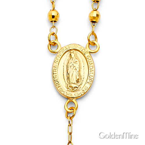 3mm Mirrorball Bead Our Lady of Guadalupe Rosary Necklace in 14K Two-Tone Gold 18in Slide 1