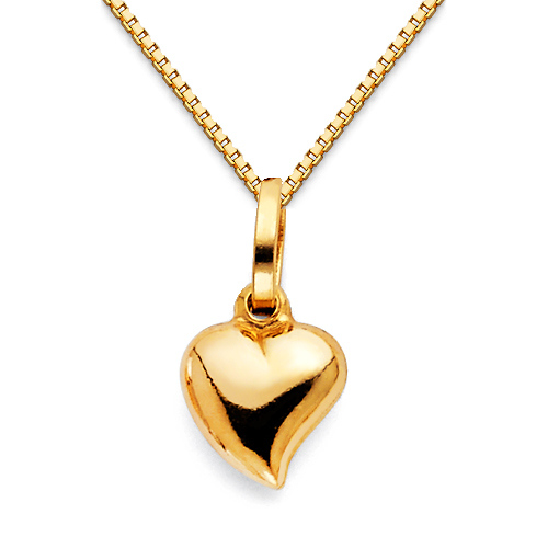 Mini Whimsical Heart Charm Necklace with Box Chain - 14K Yellow Gold (16-22in) Slide 0