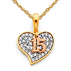 Quinceanera 15 Anos CZ Heart Charm Necklace with Cable Chain - 14K TriGold 16-22in thumb 0