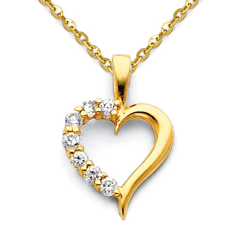 CZ Open Journey Heart Pendant Necklace with Cable Chain - 14K Yellow Gold 16-22in Slide 0