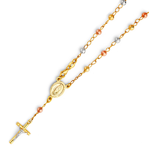 4mm Mirrorball Bead Our Lady of Guadalupe Rosary Bracelet in 14K Two-Tone Gold Slide 0