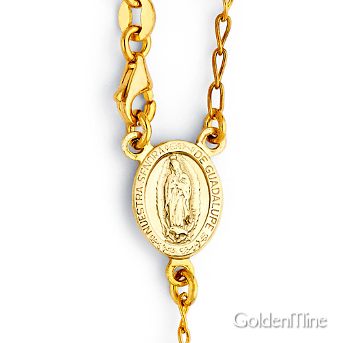 4mm Mirrorball Bead Our Lady of Guadalupe Rosary Bracelet in 14K Two-Tone Gold Slide 1