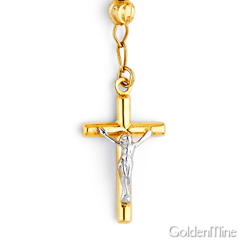 4mm Moon-Cut Bead Our Lady of Guadalupe Rosary Bracelet in 14K Tricolor Gold Slide 2