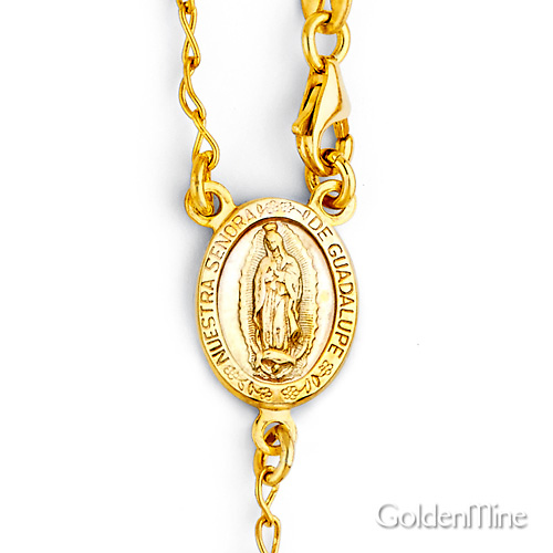 4mm Moon-Cut Bead Our Lady of Guadalupe Rosary Bracelet in 14K Tricolor Gold Slide 1