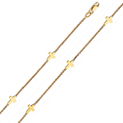 Flat Sideways Cross Charm Bracelet in 14K Yellow Gold Solid